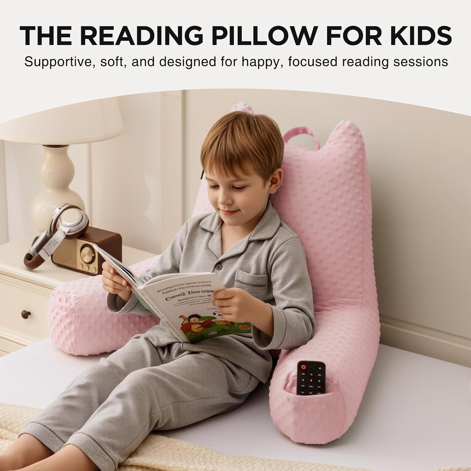 Reading Pillow for Kids Sitting in Bed Couch Adult, Back Pillow for Bed Sitting Up, Back-Rest Support Cushion with Pockets and Arms…