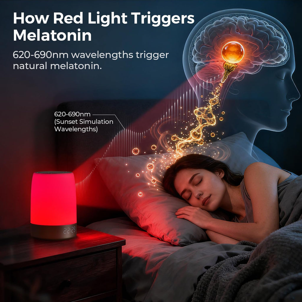 Uptimus Smart Red Light relaxation Lamp & Sleep Sound Machine for Bedroom with Alarm Clock, 32 White Noises Sound Machine, Night Light…