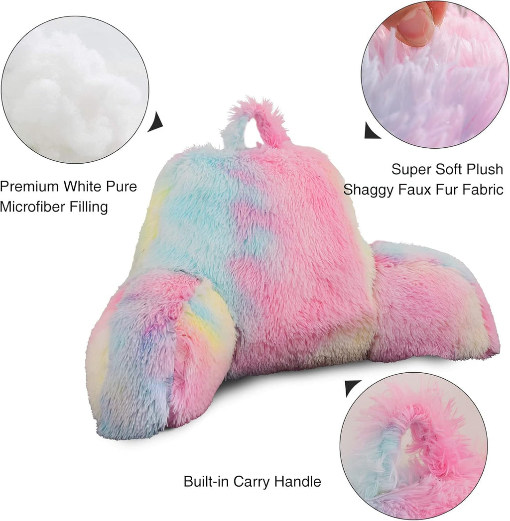 Aimuan Reading Pillow Bed Rest Pillow with Arms Rabbit Fur Cushion for Adults Teens Incline Rest Sitting up & Sleeping Snoring Pillow…