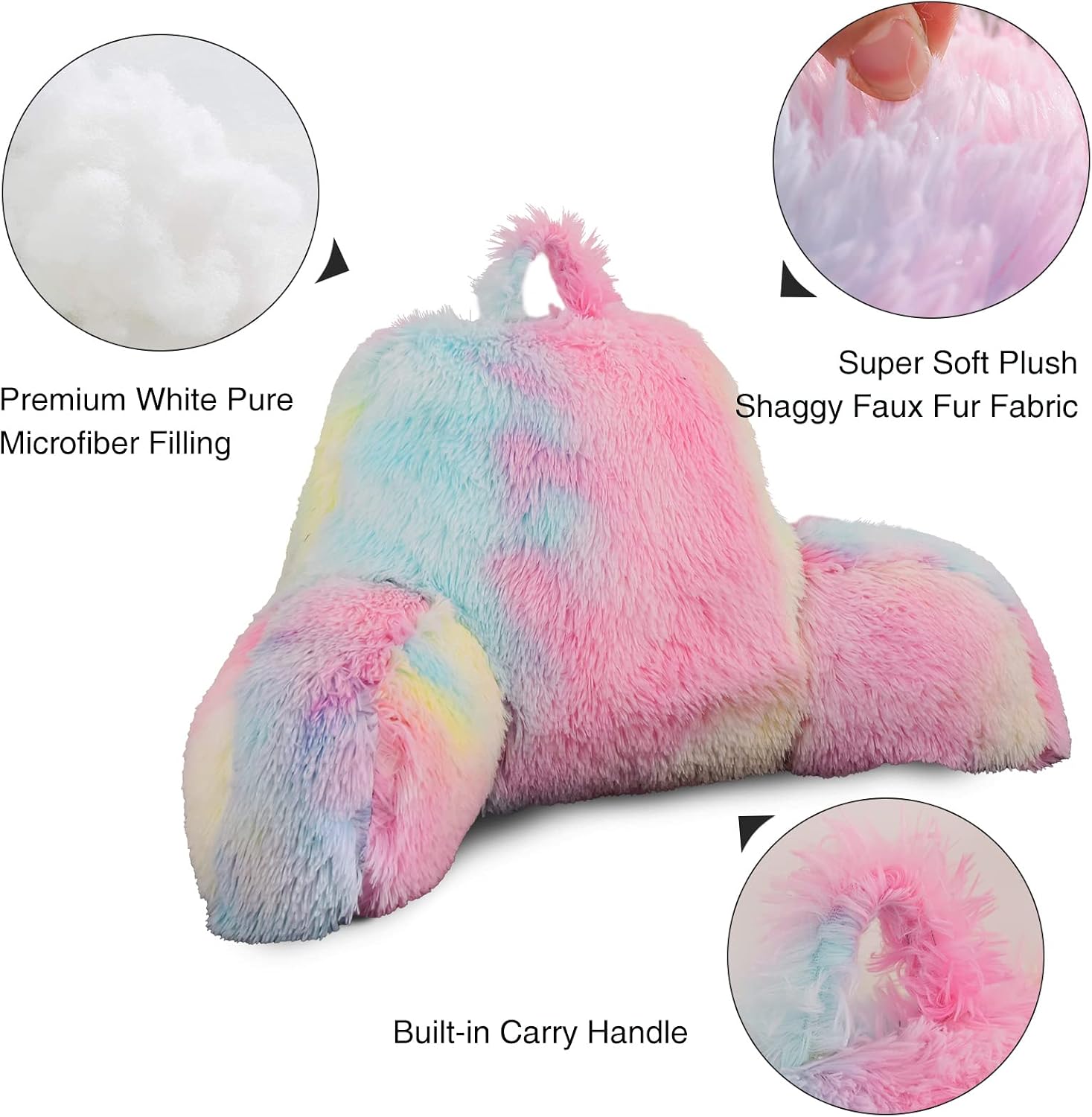 Aimuan Reading Pillow Bed Rest Pillow with Arms Rabbit Fur Cushion for Adults Teens Incline Rest Sitting up & Sleeping Snoring Pillow…