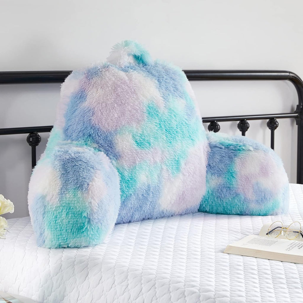 Hobed Life Cozy Fur Backrest Pillow with Arms, 30x17x17 Inch, Filling, Great Back Support Reading Pillow for Kids, Teens & Students, Well M…