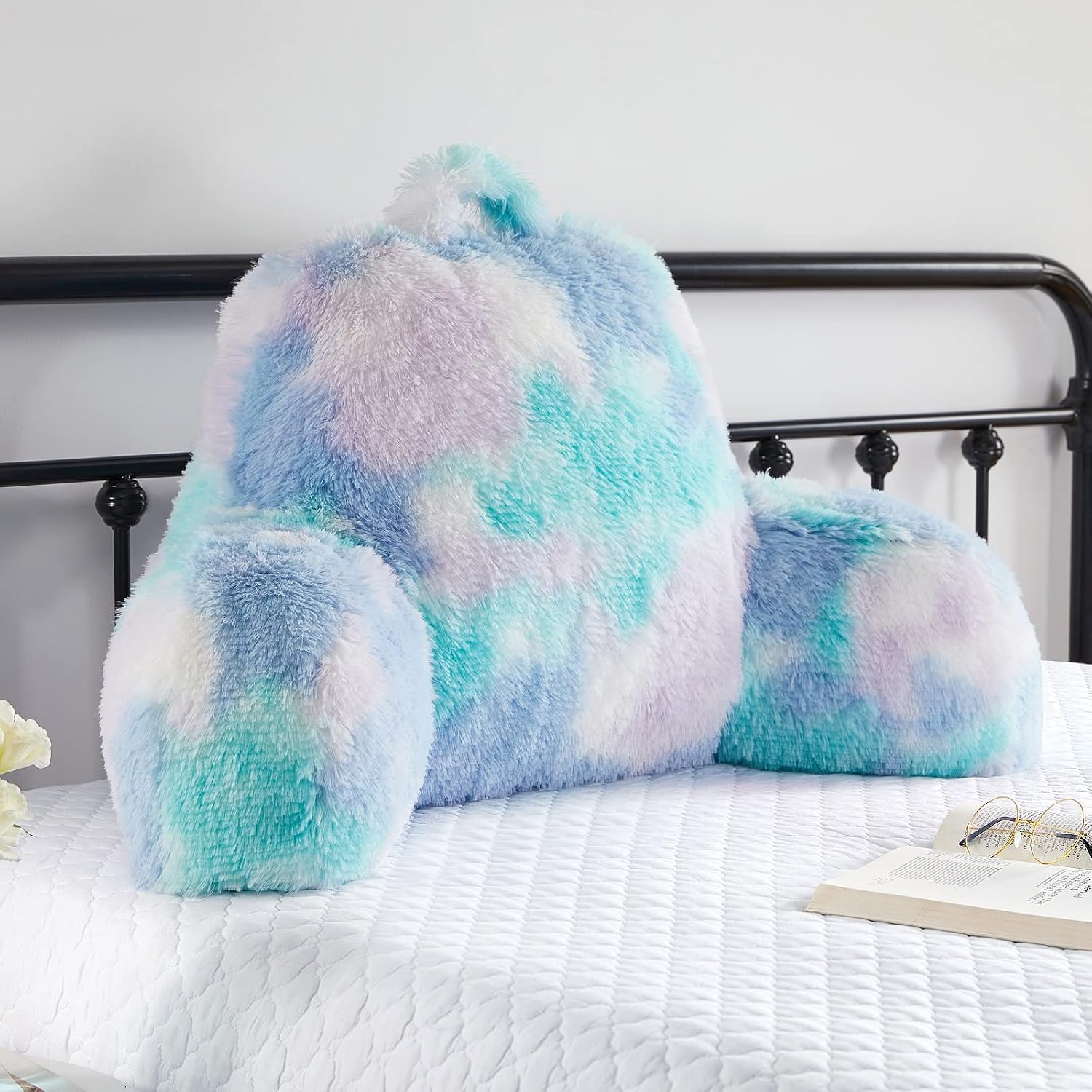 Bedriping Reading Pillow for Bed Adult - Faux Fur Backrest Pillow with Arms, Ergonomic Back Rest Pillow for Sitting Up in Bed, Extra Fluffy…