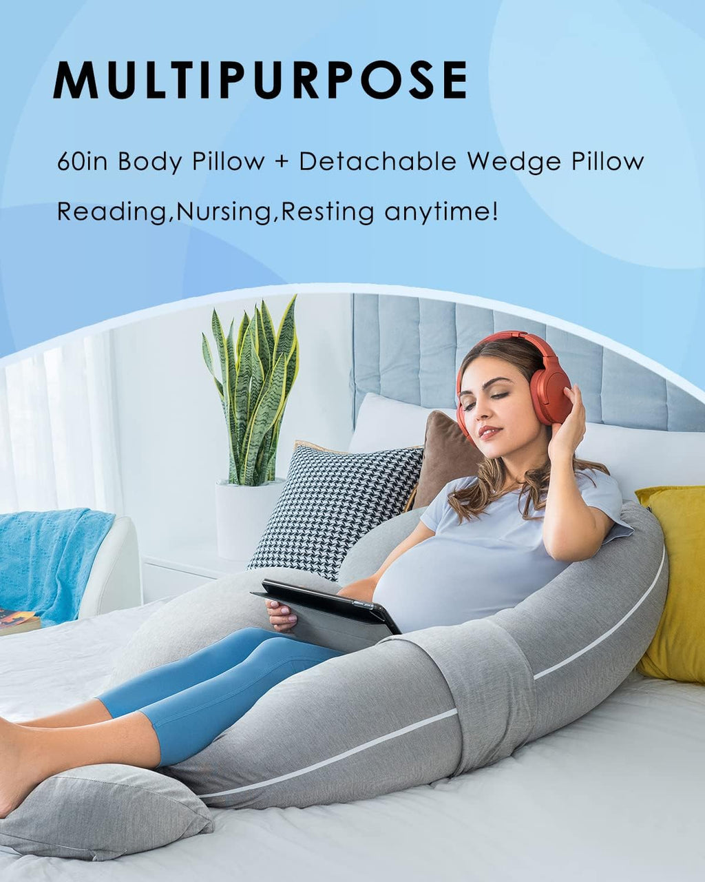 Queenrose QUEEN ROSE Pregnancy Pillow, E Shaped Body Pillows for Sleeping Support, 60 Inch Maternity Pillow for Pregnant Women with Cooling…