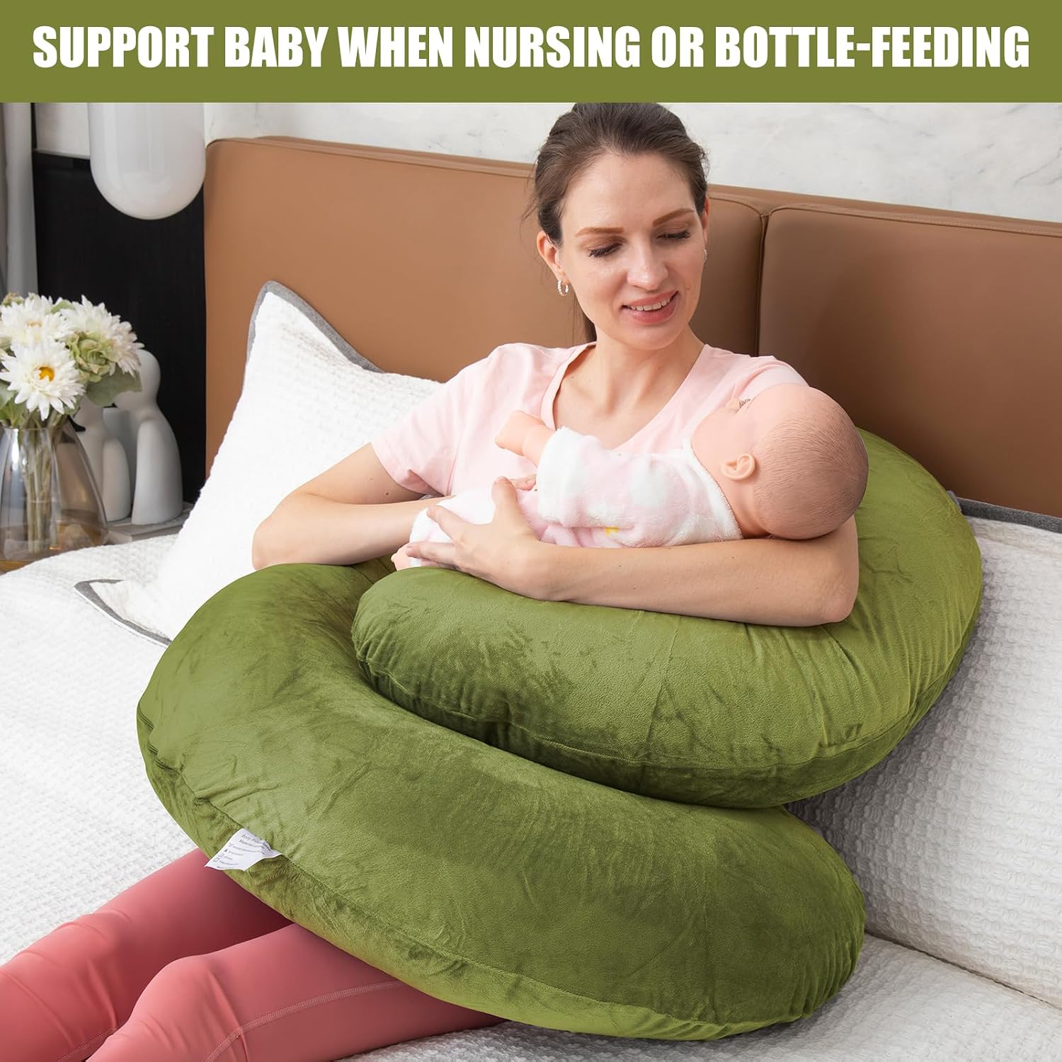 1 MIDDLE ONE Pregnancy Pillow, C Shaped Full Body Pregnant Women Sleeping Pillow for Maternity Support with Cover (Green)