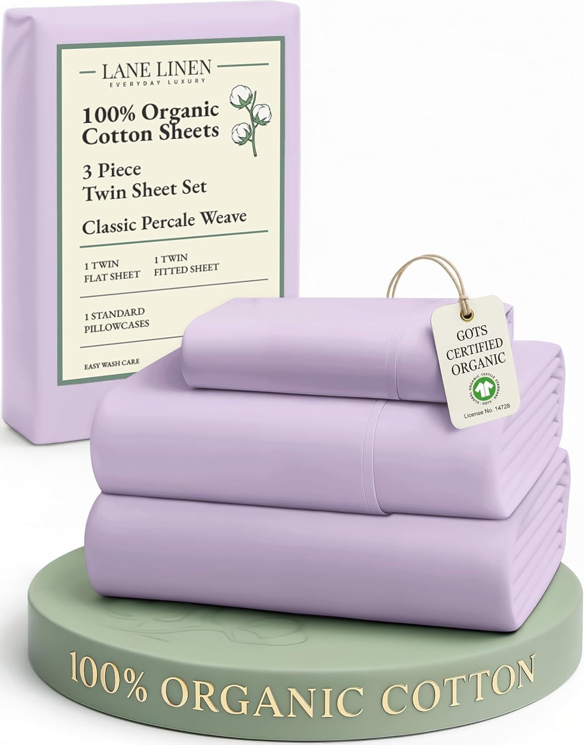 LaneLinen LANE LINEN 100% Organic Cotton Sheets Set Twin Size, Classic Percale Weave, Breathable Naturally Temperature Regulating Cotton Sh…
