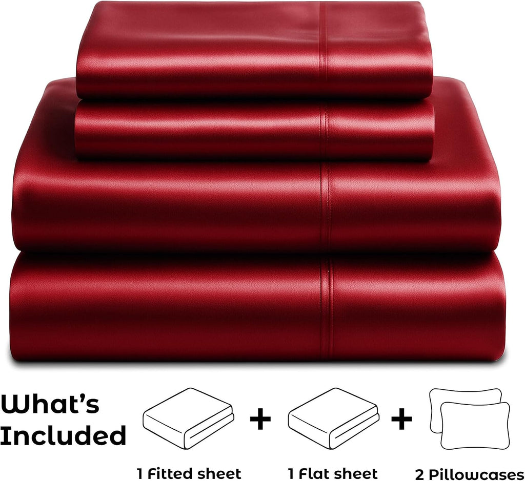 PureBedding Satin Sheets California King [4-Piece, Burgundy] Luxury Silky Bed Sheets - Extra Soft 1800 Microfiber Sheet Set, Wrinkle, Fade,…