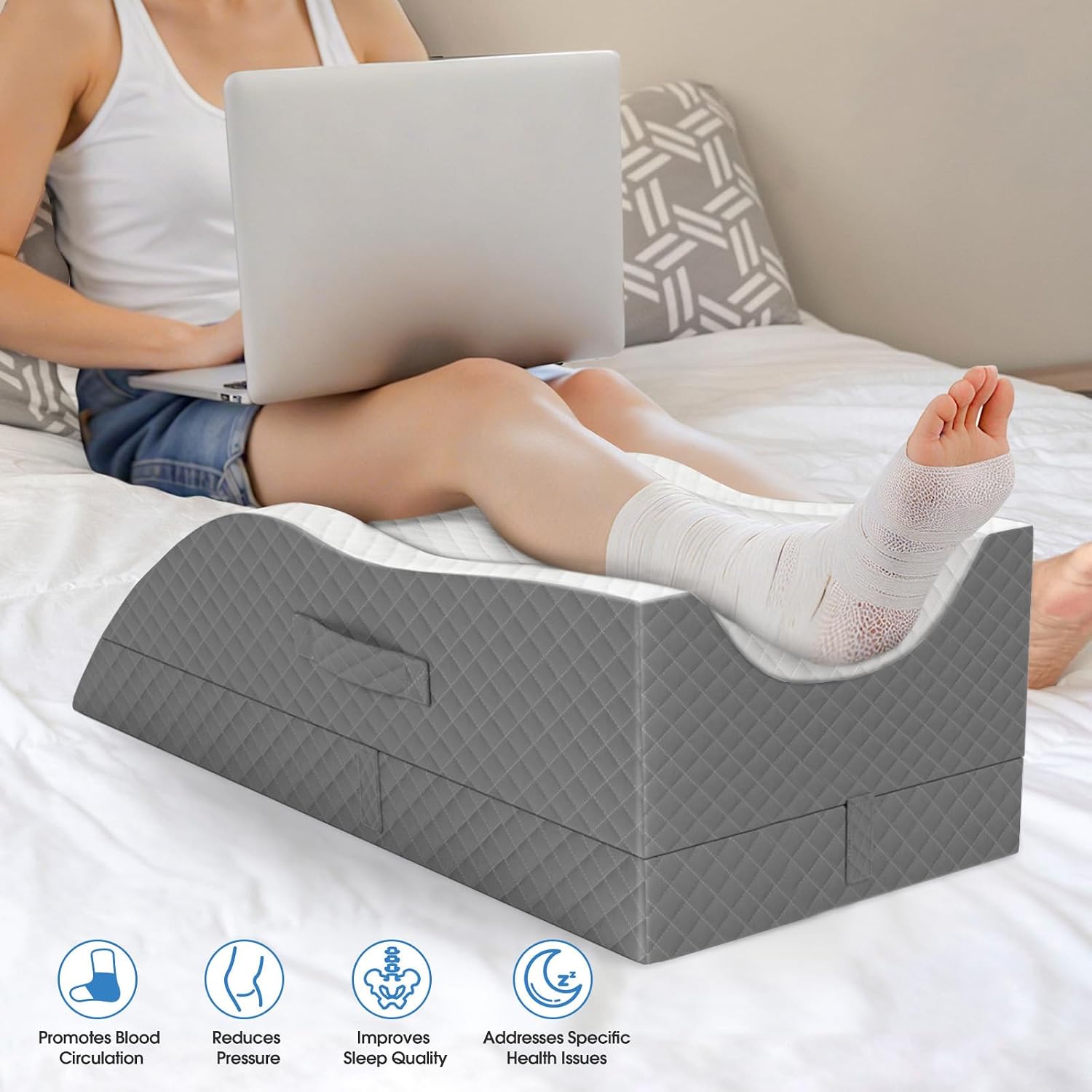 TranquilRelax TranquilRelax Leg Pillow, Leg Elevation Pillow with Pad and Memory Foam, Height Adjustable Bolster Pillow for Legs, Le…