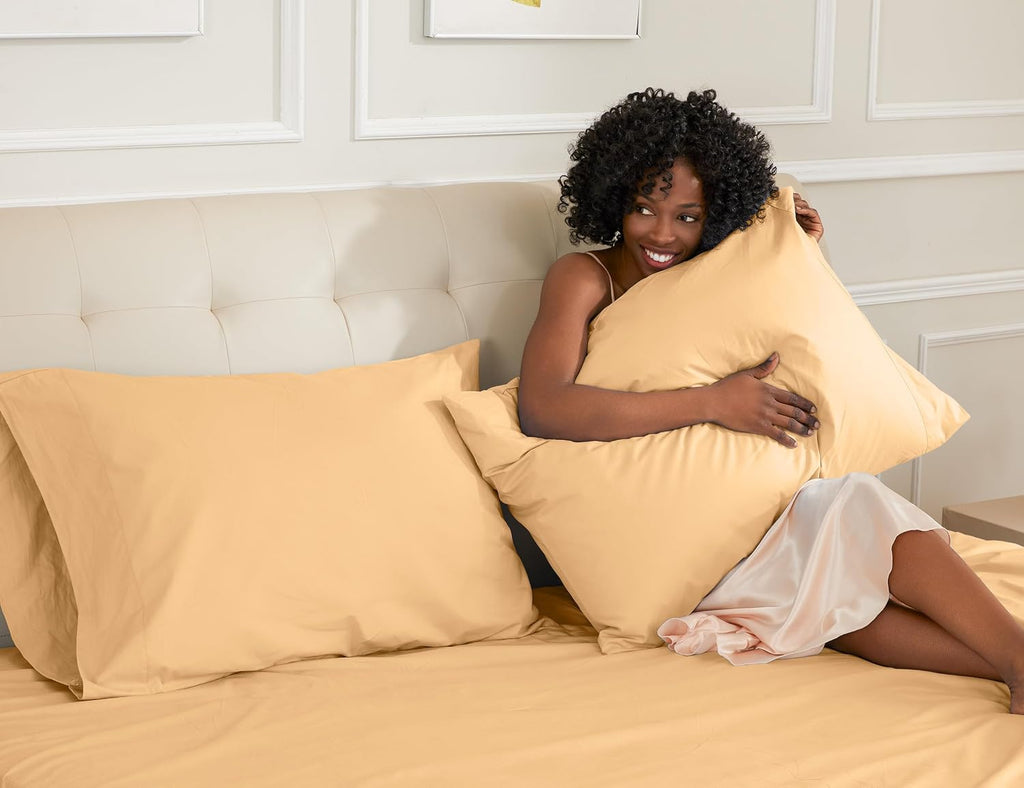 Sunflower Queen Pillowcases Set of 2, 100% Cotton Queen Size Pillow Cases 2, 20×30 inches Desert Mist, Soft and Breathable