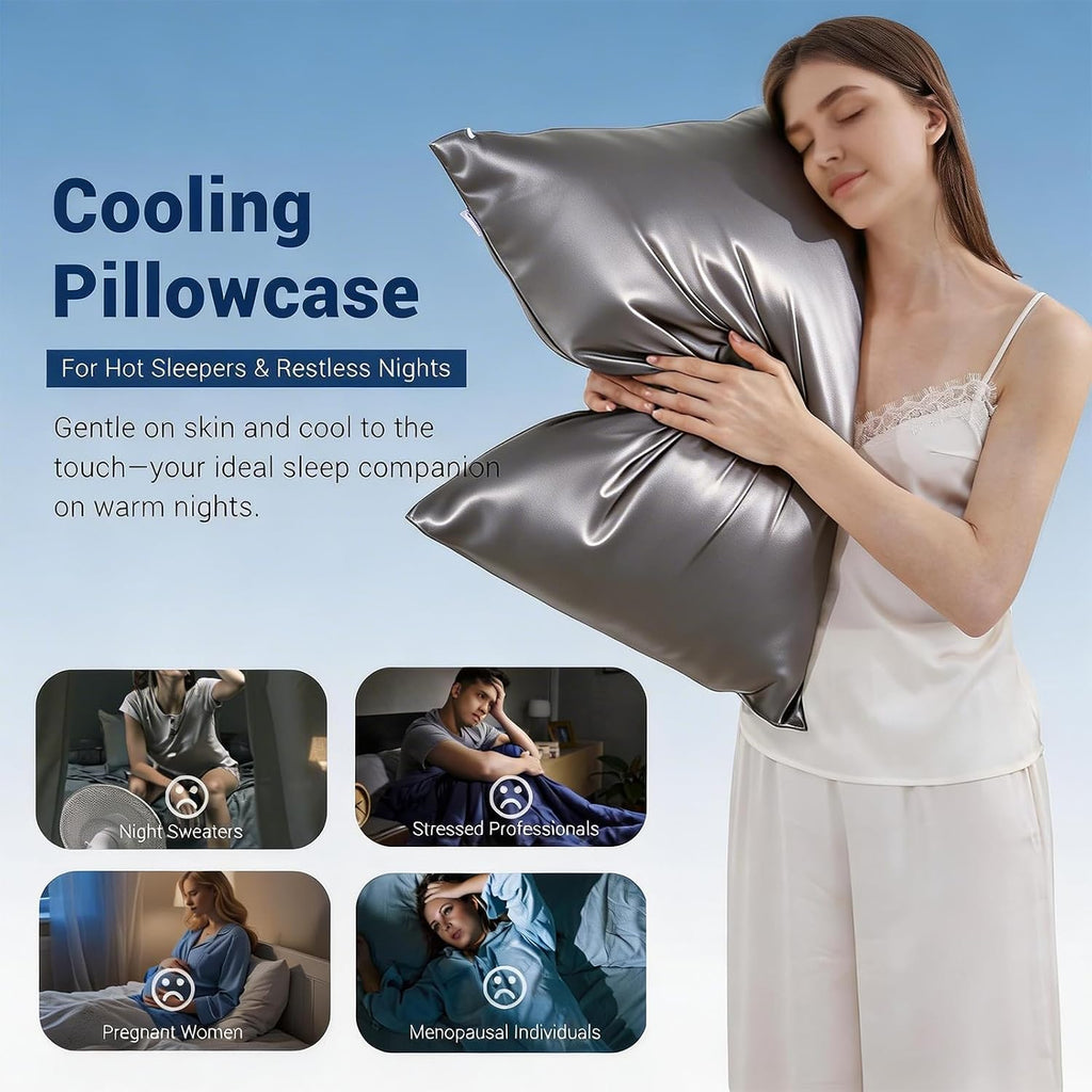 Luxear Cooling Pillow Cases for Hot Sleepers, Double-Sided Upgraded Arc-Chill Q-Max > 0.5 Cooling Satin Pillowcase, Silky Soft, Hair & Skin…