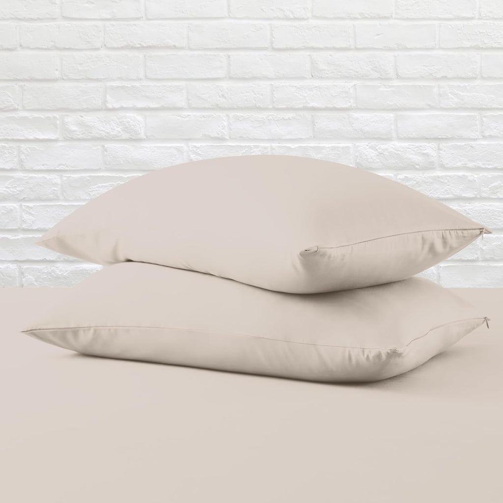 ZaizaiHome Pillow Cases Standard Size 4 Pcs,100% Egyptian Cotton 400 Thread Count Sateen Weave Light Beige Pillowcases Standard Size, Quali…
