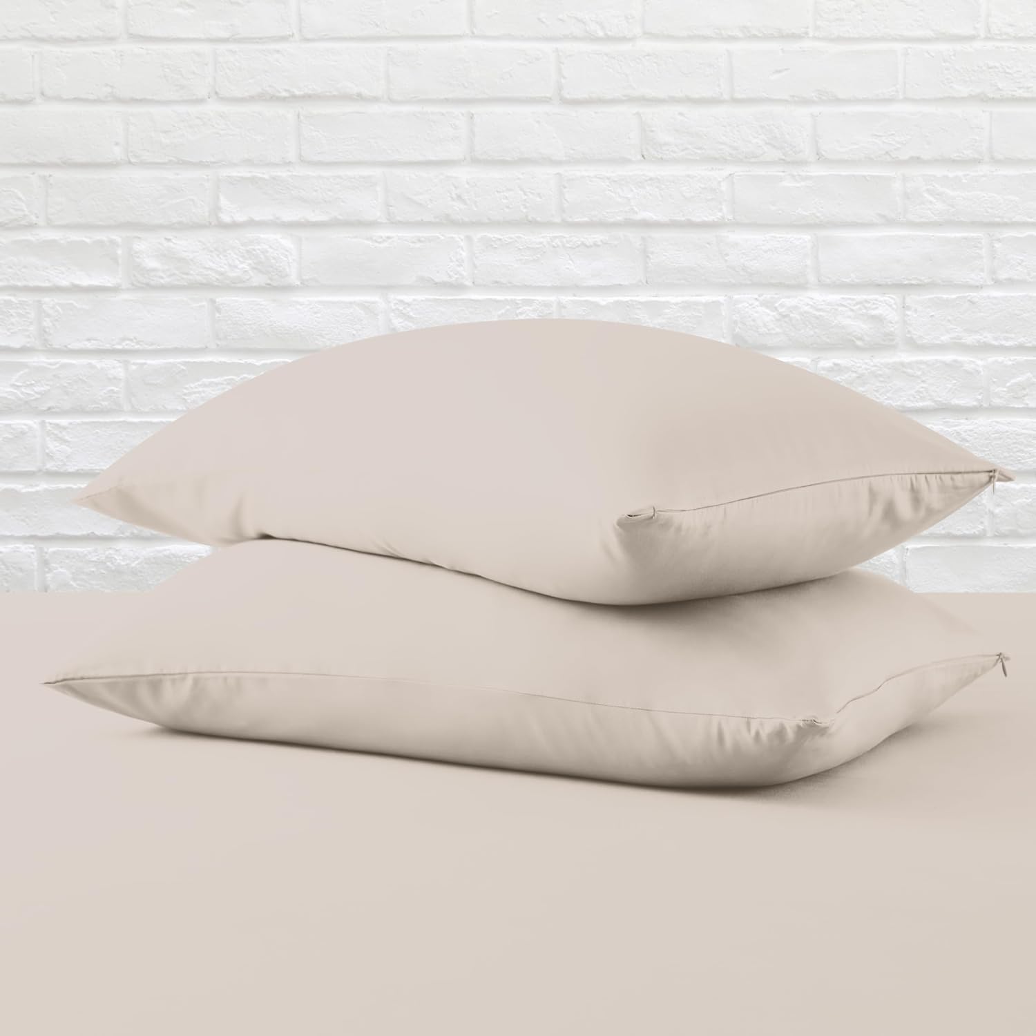 ZaizaiHome Pillow Cases Standard Size 4 Pcs,100% Egyptian Cotton 400 Thread Count Sateen Weave Light Beige Pillowcases Standard Size, Quali…