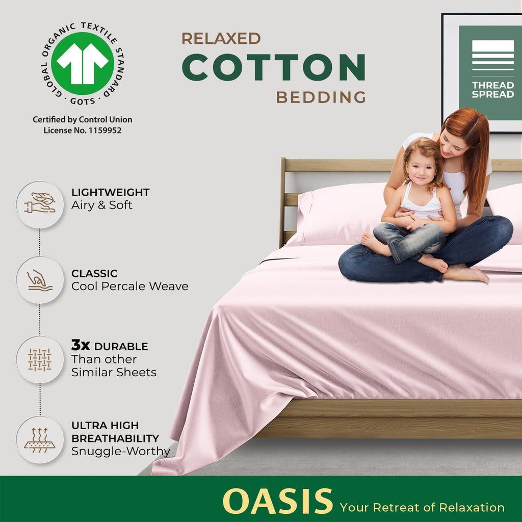 THREAD SPREAD 100% Organic Cotton Sheets California King Size - 4 PC Organic Cotton Cal King Size Percale Weave Sheet Set, Soft, Cooling…