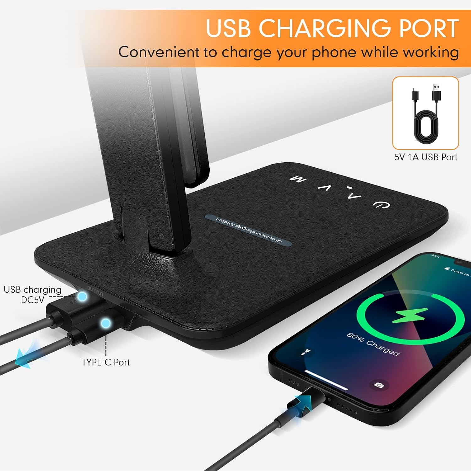 LED Desk Lamp Dimmable Table Lamp with USB Charging Port, 5 Lighting Modes, Sensitive Control, Foldable Portable Desk Light for Home…