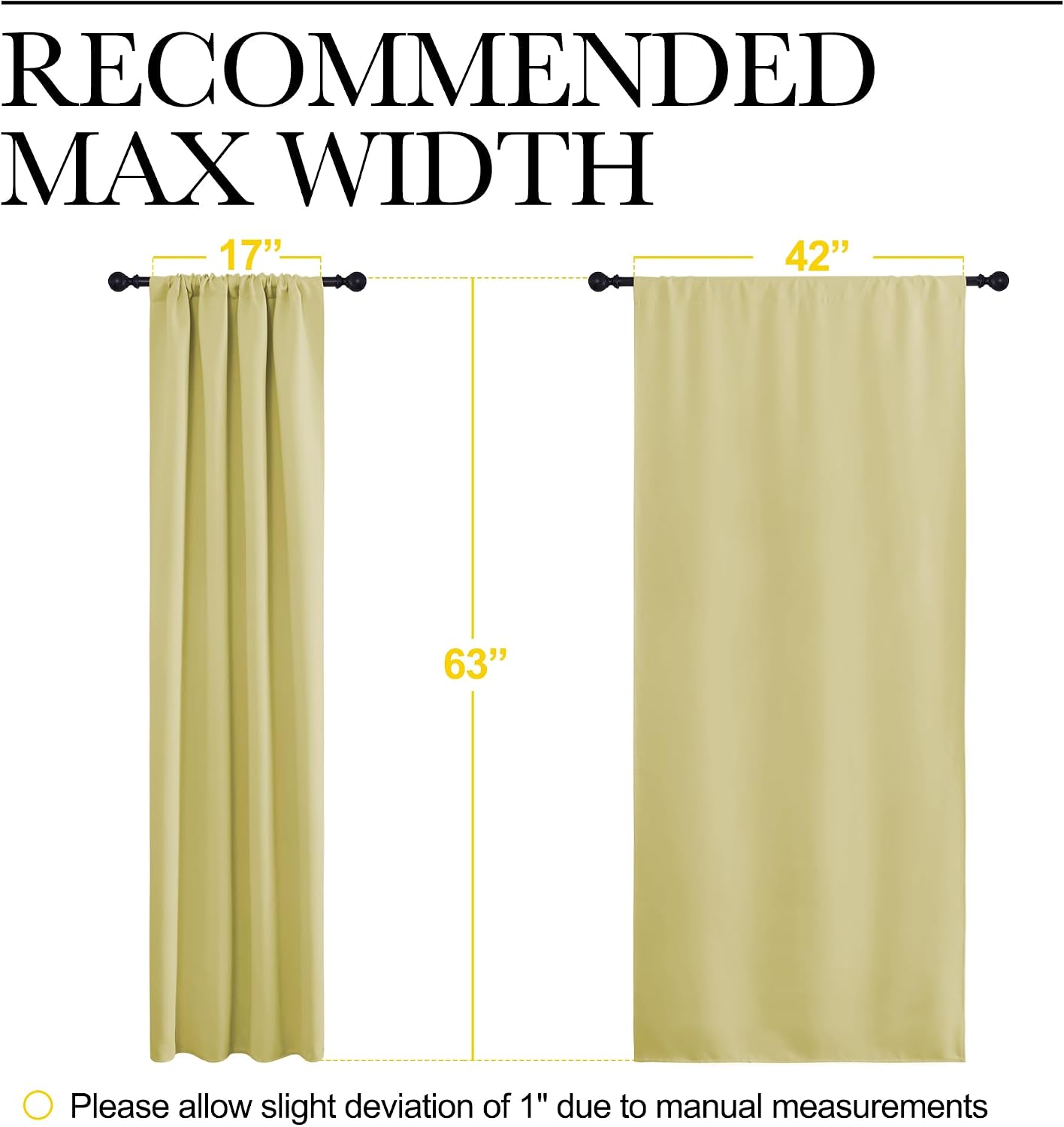 Nicetown Paler Yellow Blackout Curtains 63 inches Long for Living Room, Darkening Window Curtain Panels, easy maintenance Solid Thermal…