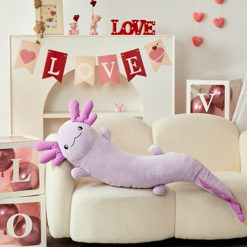 MaoGoLan Giant Axolotl Plush Toy Stuffed Animal, Huge Axolotl Body Pillow for Kids Girl Boy, Long Purple Salamander Plush Glow in The…