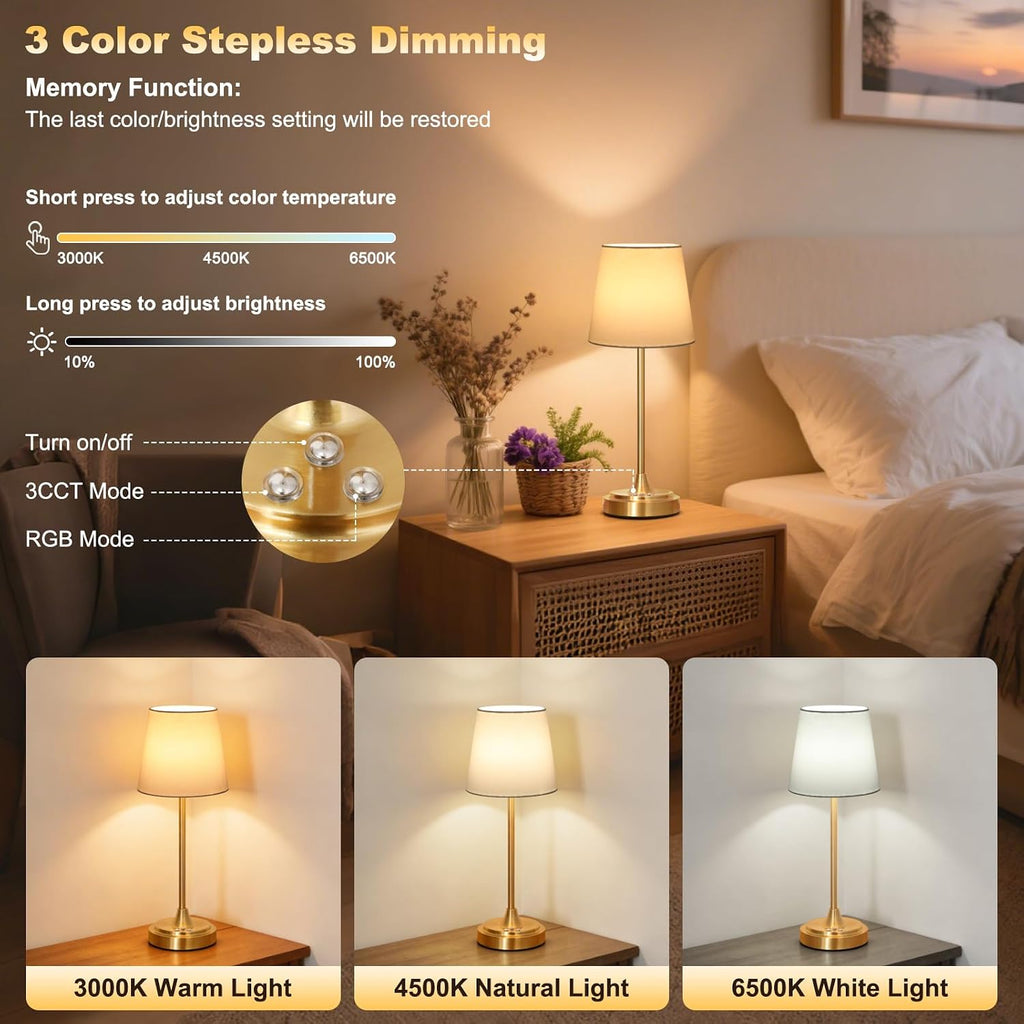 Wowag Cordless Table Lamp Rechargeable,5000mAh Battery Operated Desk Lamp,3 Colors & 7 RGB Stepless Dimmable, Touch Control Ambient Light…