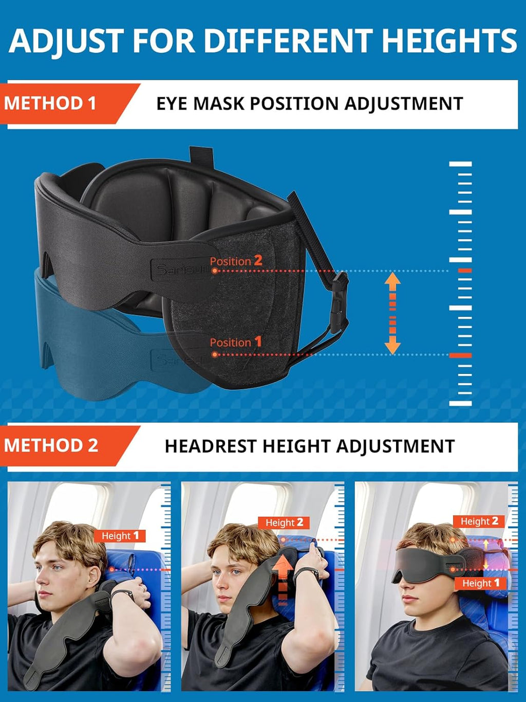 SARISUN Travel Pillows for Airplanes, Airplane Pillow for Long Flight Car Road Trip, Airplane Head Strap with Sleep Eye Mask, 360°…