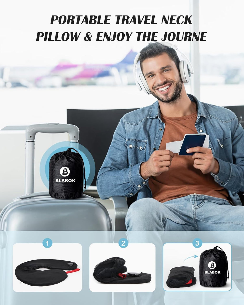 Patented Design Inflatable Travel Neck Pillow – Airplane Neck Pillow with 360° Head & Neck Support, Soft Washable Velvet Cover, Compact…