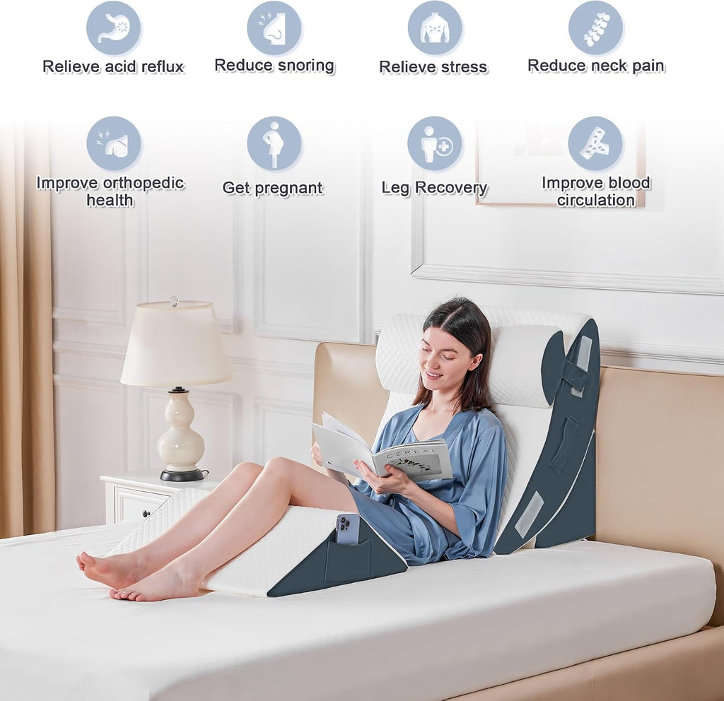 Yojoker 4PCS Orthopedic Bed Wedge Pillow Set for Sleeping, Post Surgery Foam Pillow for Body, Back and Leg, Triangle Adjustable Support Pi…
