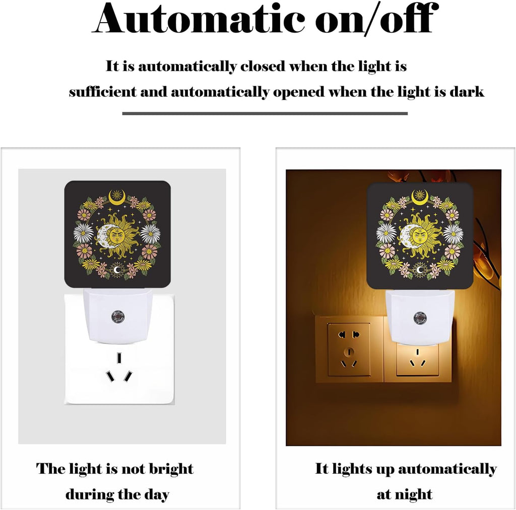Sun and Moon Flowers Night Light, Plug-in Nightlights Auto Sensor Night Lamp Dusk-to-Dawn Lamp Home Decor for Nursery Children Girls Boys