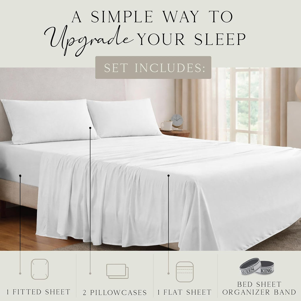 KARISSA MAE Pure Viscose from Bamboo Full Size Sheet Set | 100% FSC Certified | Luxuriously Soft | Cooling | 18" Deep Pocket w/Corner…