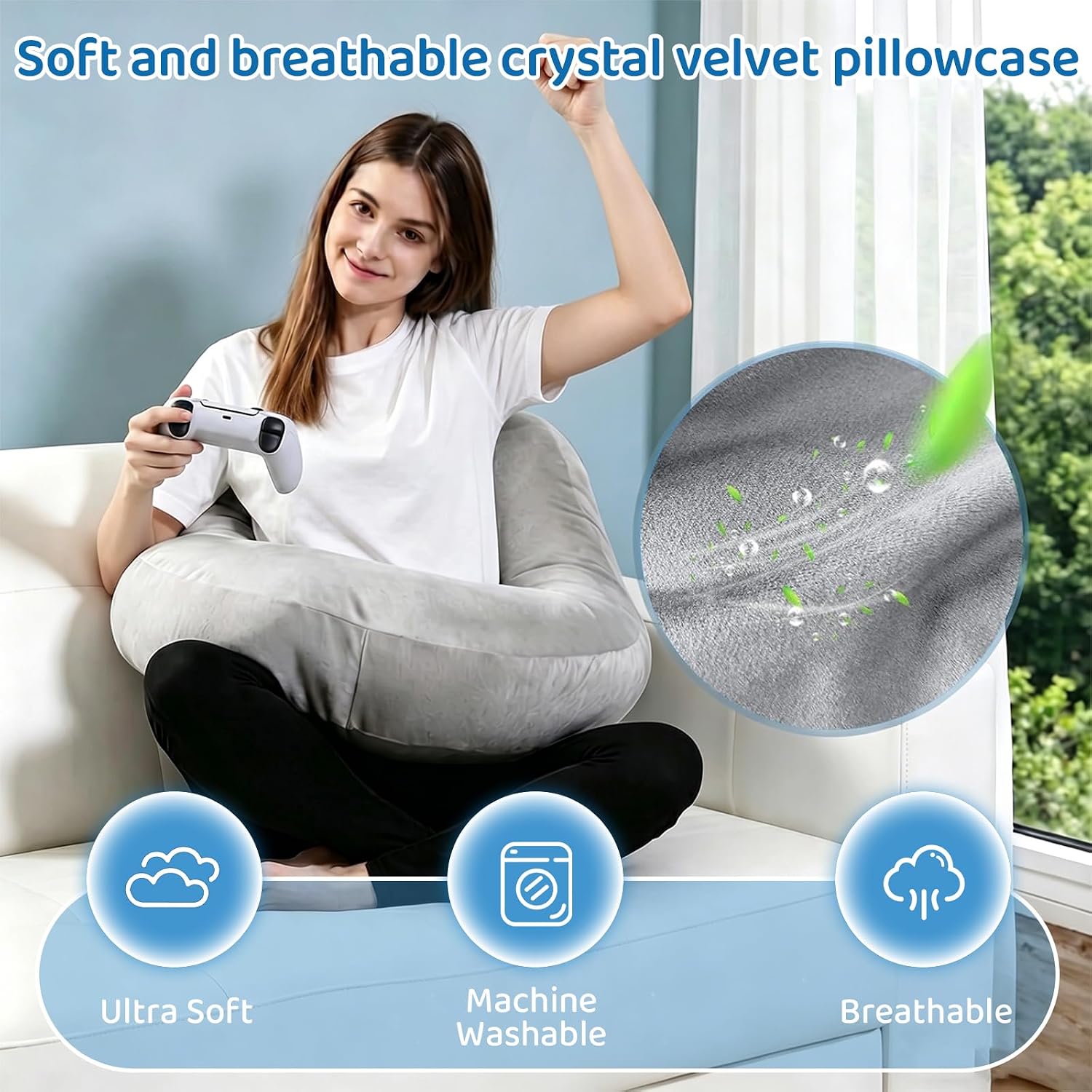 Pyurifai Crochet Pillow for Lap Support - Reading Pillow for Laptop with Extra Back Pillow for Support, Enlarged Gaming Pillow for Lap, Mul…