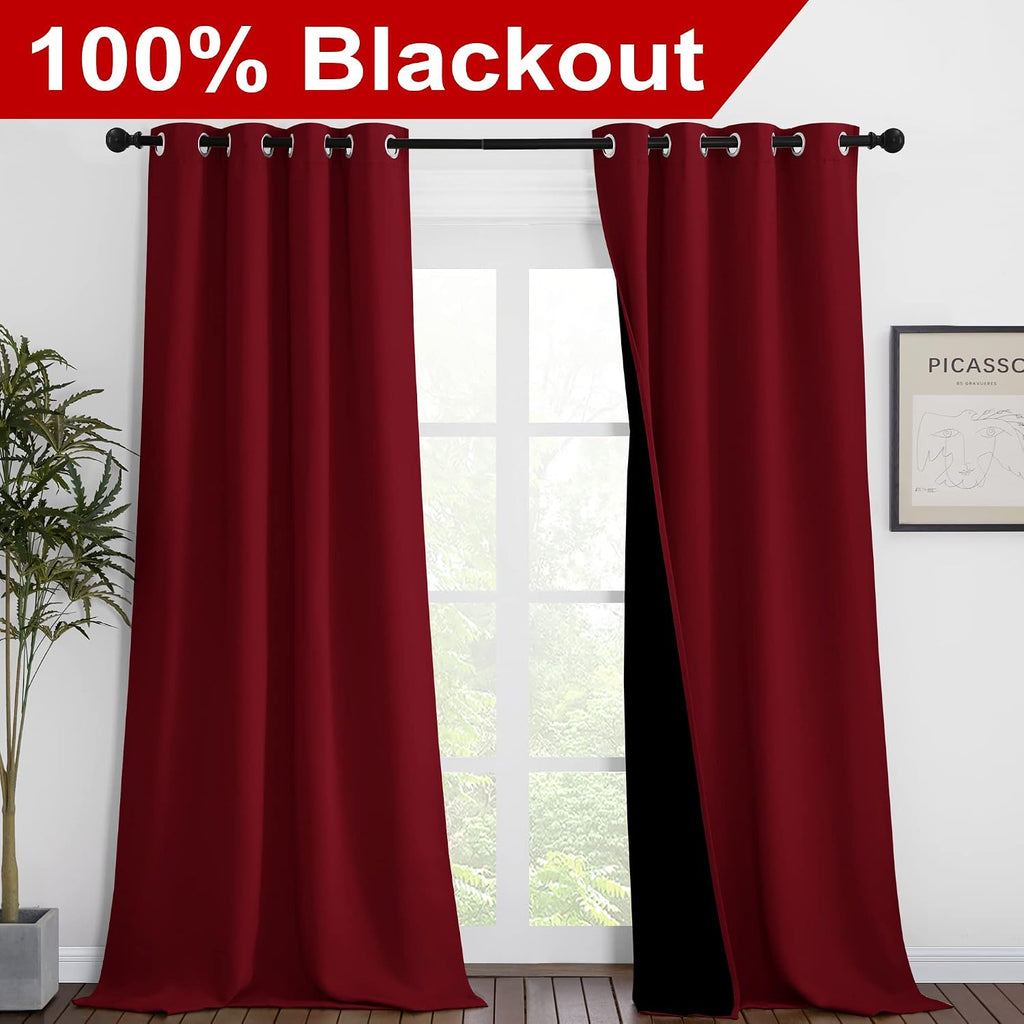 Nicetown Truly Blackout Drapes for Living Room, Heavy-Duty Full Light Shading Curtain Set with Black Liner Backing for Villa/Hall/Dorm Wind…
