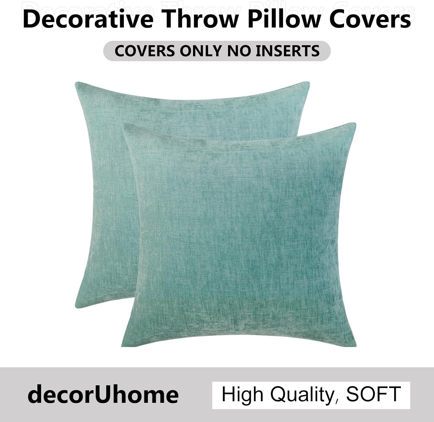 decorUhome Chenille Aqua Haze Throw Pillow Covers 18x18 Inch Set of 2, Decorative Soft Couch Pillow Covers Solid Dyed Accent Velvet Farmhou…