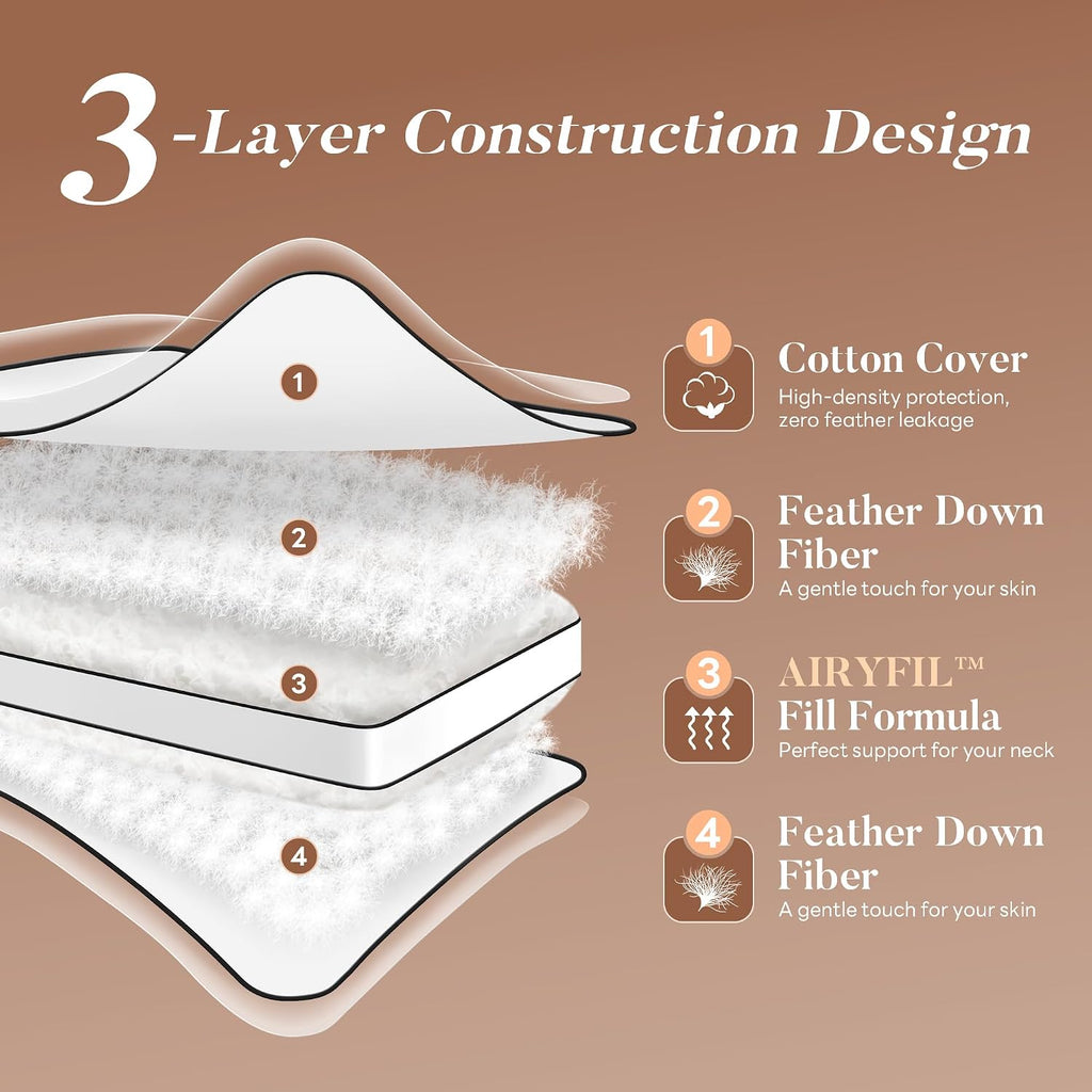 Mosluna Feather Down Pillows Queen Size Set of 2, Hotel Collection Bed Pillows 2 Pack, Medium Firm Pillow for Side, Back or Stomach Sleeper…