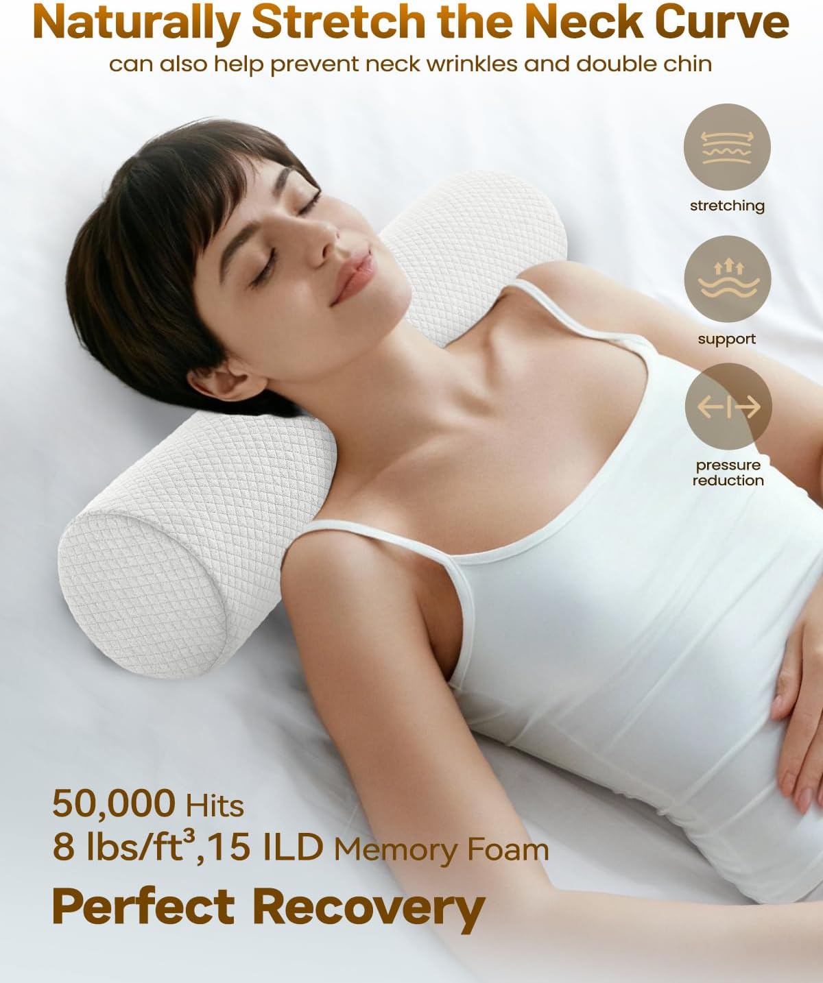 SinoSalected Memory Foam 4" Round Pillow, Cervical Neck Pillow for, Cylinder Pillows 18"x 4", Removable Cover, Neck Roll Pillow for Sleepi…
