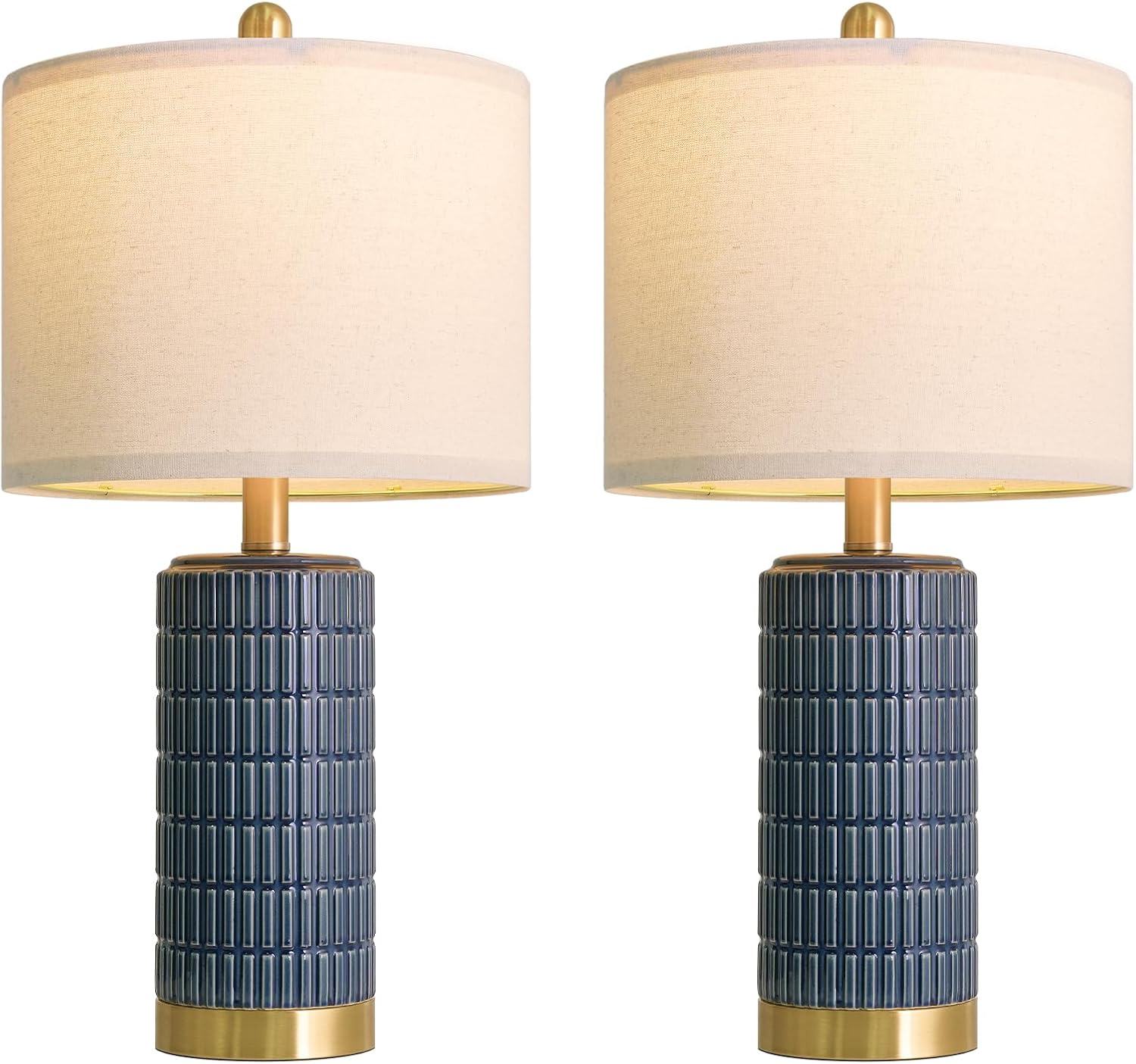 PoKat 21.5'' Bedside Table Lamps Set of 2 with USB A+C Ports for Living Room, Ceramic Modern Lamps for Bedroom, Small Nightstand Lamps…