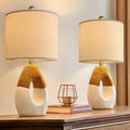 OYEARS 19'' Small Boho Table Lamps for Bedroom Set of 2, Farmhouse Rattan Bedroom Lamps for Living Room Rustic Home Decor, Nightstand…