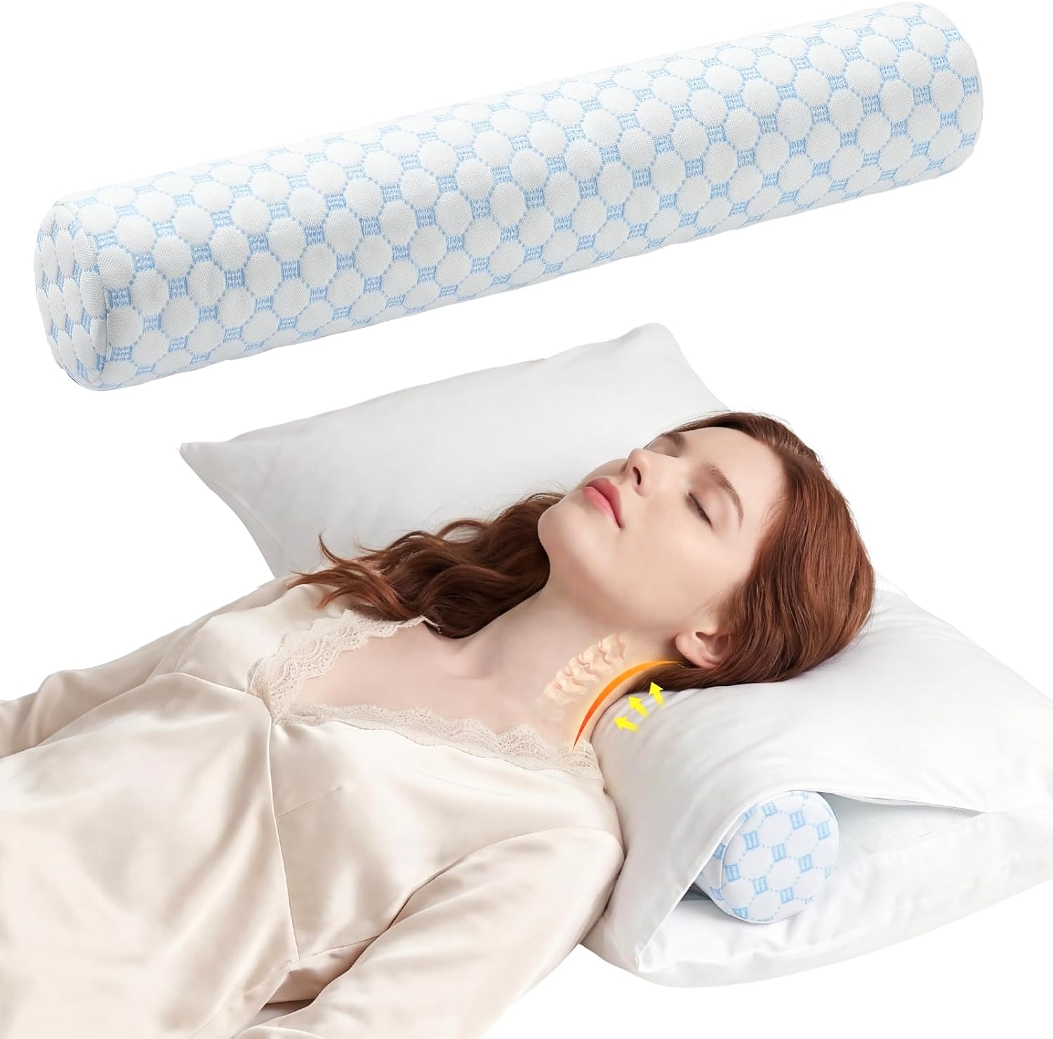 Forcanby Neck Roll Cervical Pillow for Neck - Memory Foam Neck Pillow for Bed | Round Neck Pillows for Sleeping (Cool-Blue, X-Small - 3.5"…