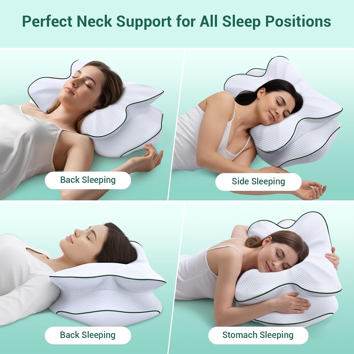 AZBestPro Memory Foam Cervical Pillow for Neck Support &, Butterfly Ergonomic Design – 24×15.75×5.7 Inches, Removable 100% Polyester Pillo…