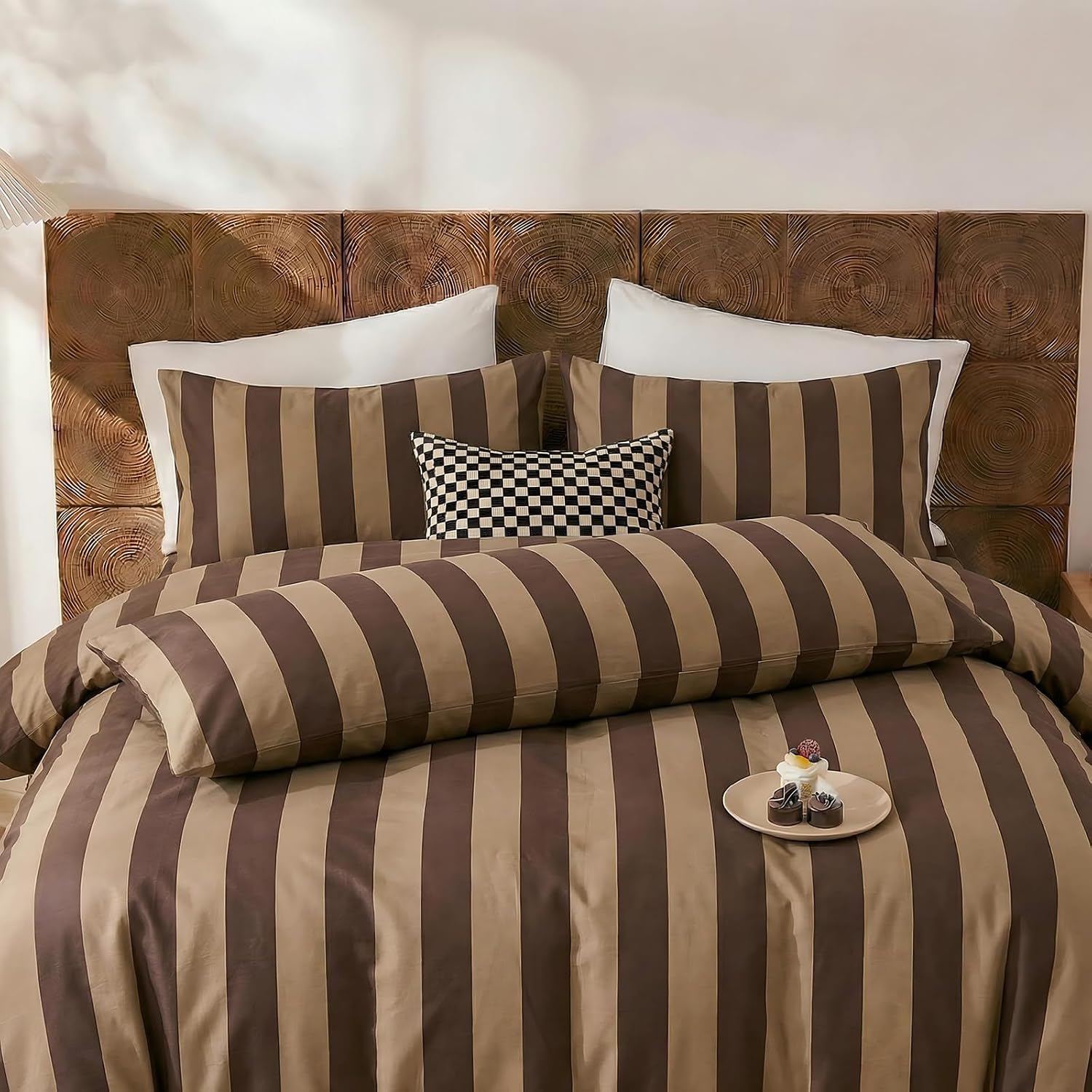 Merryword King Size Pillowcases, 100% Cotton Pillow Cases, Brown and Khaki Striped Pillowcases, Soft Breathable Wide Stripes Pillow Covers,…
