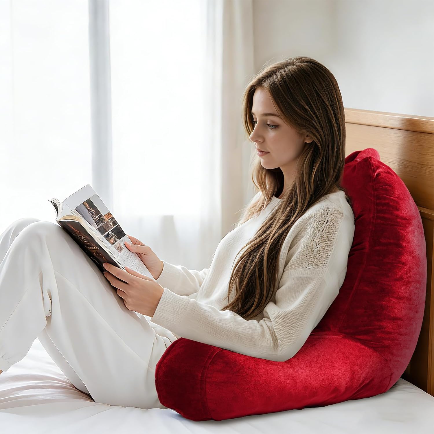 OAISZ Reading Pillow for Sitting in Bed Adult, Reading Pillow with Shredded Memory Foam, Bed Pillow with Washable Cover, Back Pillow…