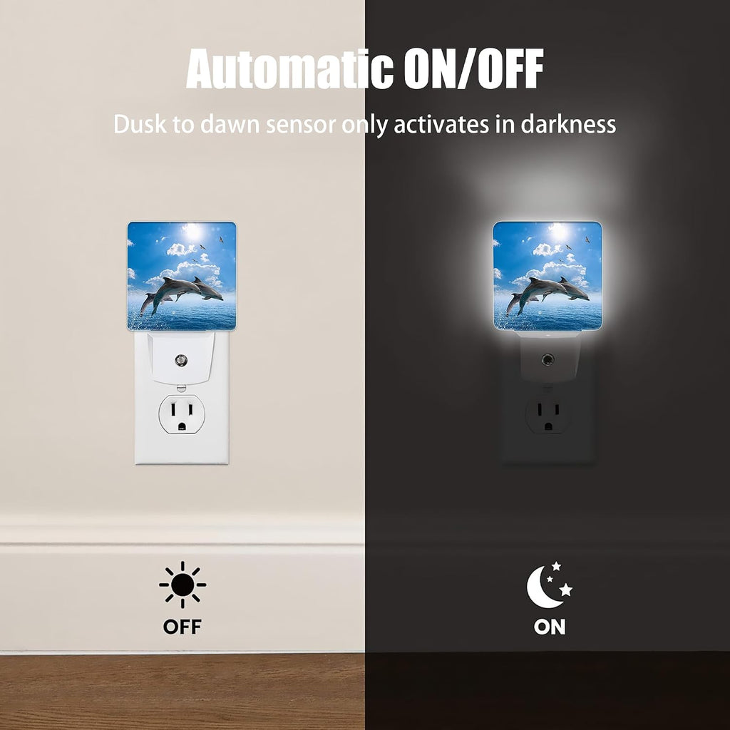 Dolphins Seagulls Night Light, Marine Wildlife Night Lights Plug into Wall Decor for Bedroom, Bathroom, Dusk to Dawn Sensor Nightlights…