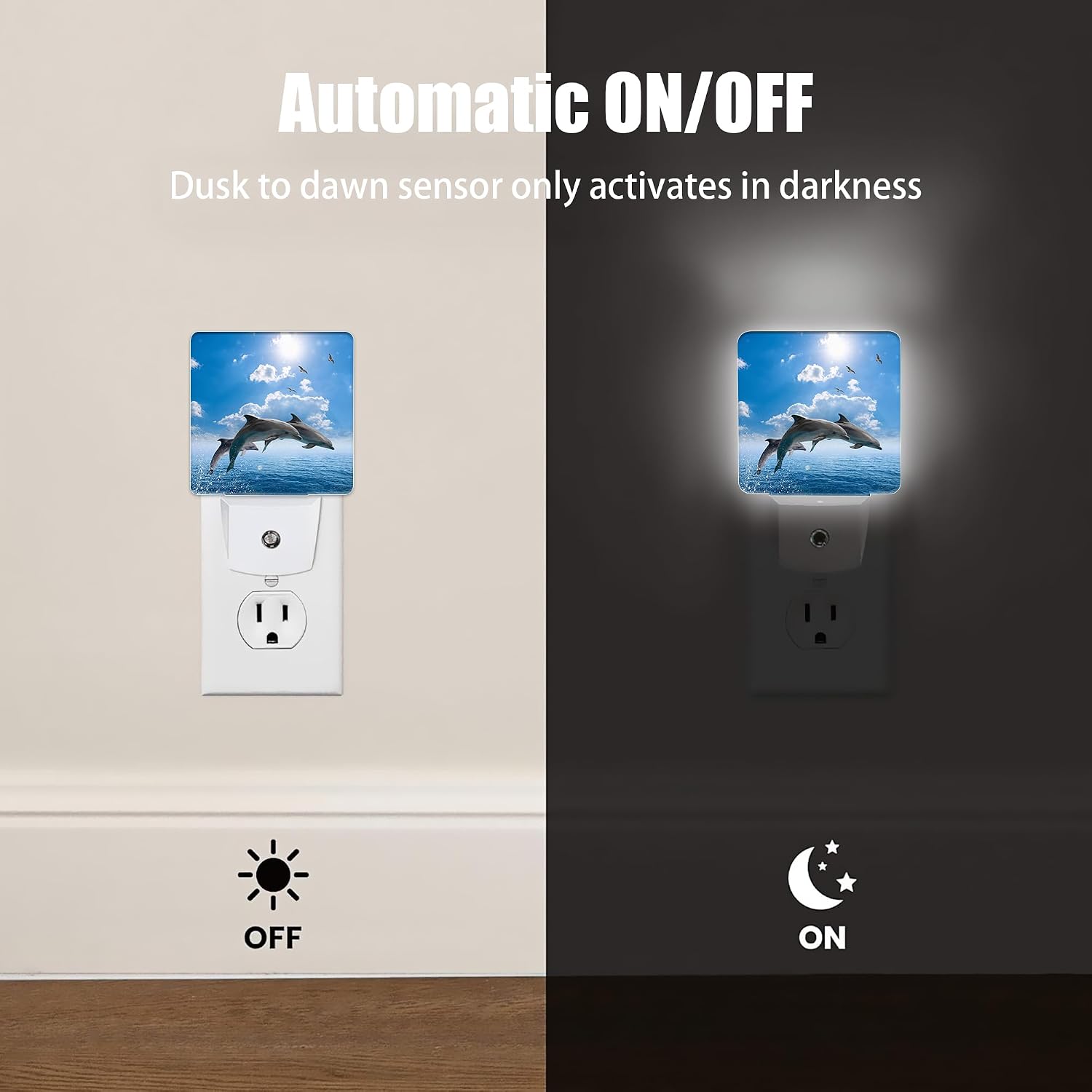 Dolphins Seagulls Night Light, Marine Wildlife Night Lights Plug into Wall Decor for Bedroom, Bathroom, Dusk to Dawn Sensor Nightlights…