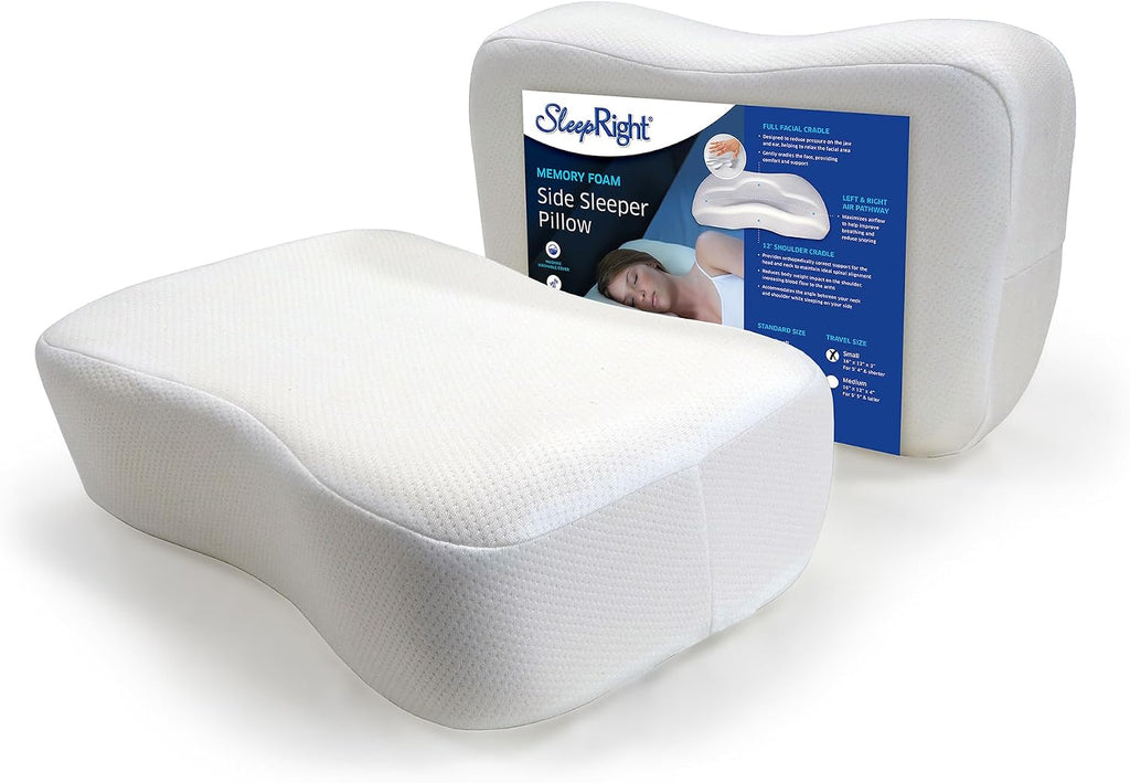 SleepRight Splintek Side Sleeping Pillow - Memory Foam Pillow - Best Pillow for Sleeping On Your Side (16" x 4" Travel)