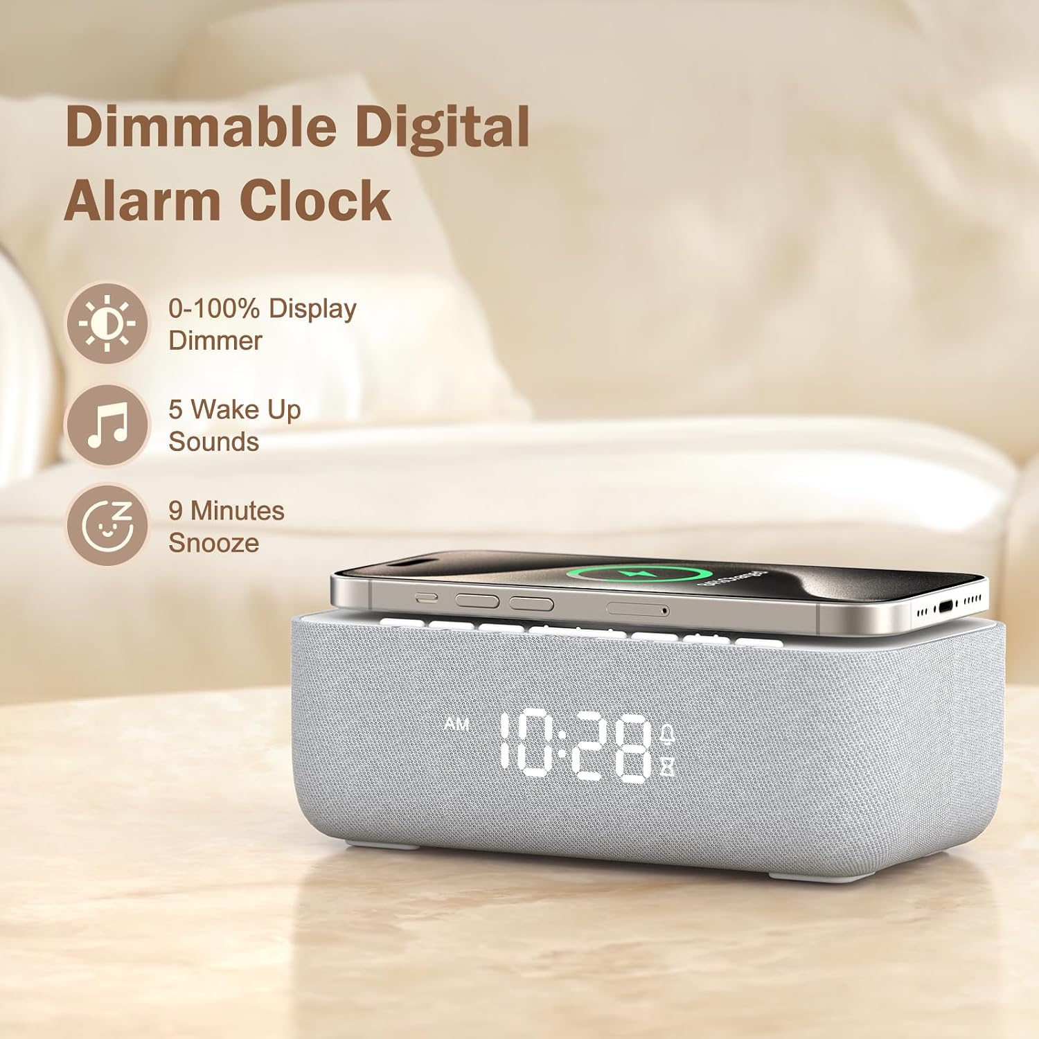 REACHER 15W Fast Wireless Charging Alarm Clock with White Noise Machine │ 20 High-Fidelity Sleep Sounds │ Gradual Wake & Unlimited Snooze…