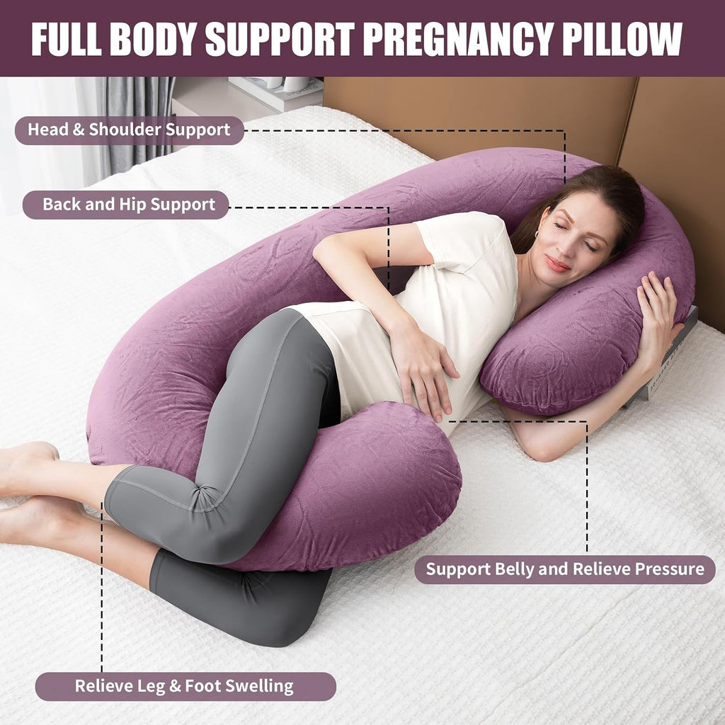 1 MIDDLE ONE Pregnancy Pillow, C Shaped Full Body Pregnant Women Sleeping Pillow for Maternity Support with Cover (Purple)