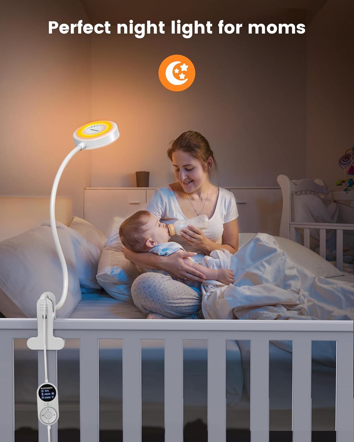 Glocusent 72 LED Clip on Lamp with Remote, Reading Light with Amber Ring, 3 Colors & 5 Dimmable Bed Lamp, 30/60-Min Auto Off Timer, Clamp…