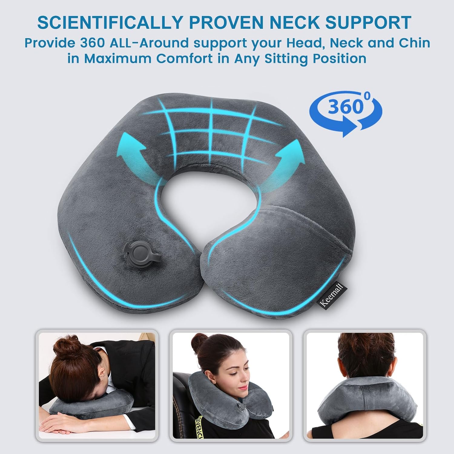 Keemall Inflatable Travel Neck Pillow, Super Soft Plane Neck Support Pillow for Travel Ariplane Sleep Support, Adjustable Neck Cushion…