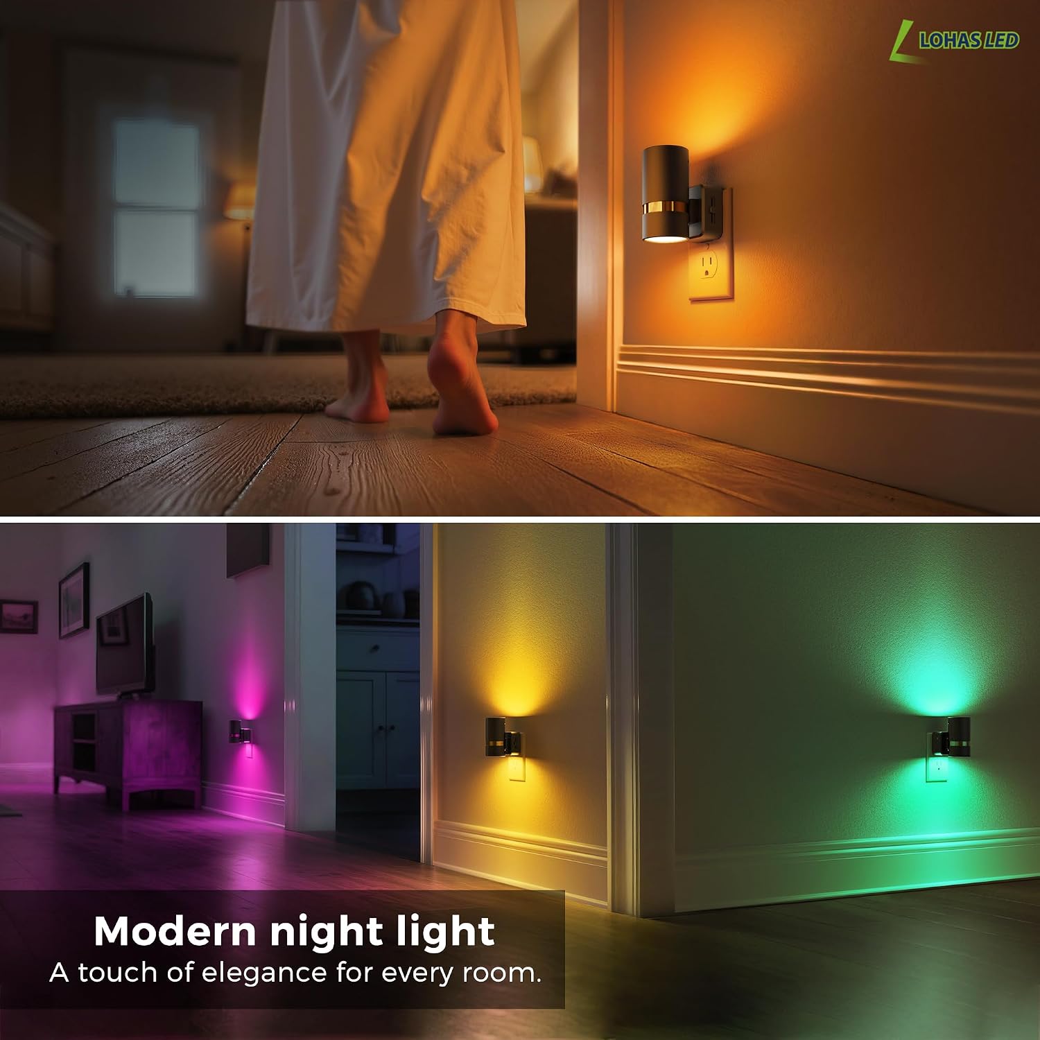 L LOHAS LED Night Light, 10-Color Changing Night Light with 180° Rotatable Plug, RGB Nightlight with Dusk to Dawn Sensor, Adjustable…