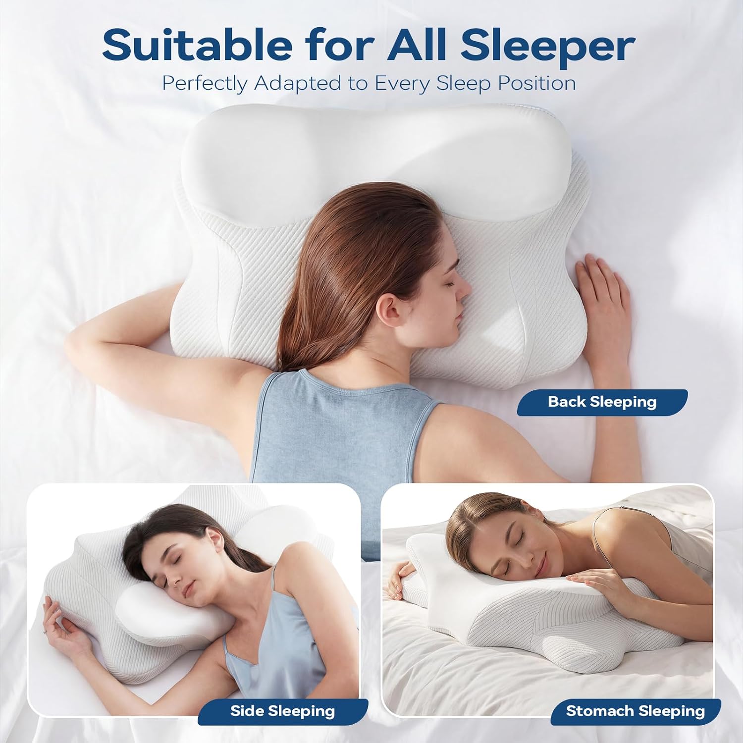 Funccube Cervical Neck Pillow - Memory Foam Pillow for Sleeping, Ergonomic Neck Support Contour Pillows for Side Back Stomach Sleepers, Orth…