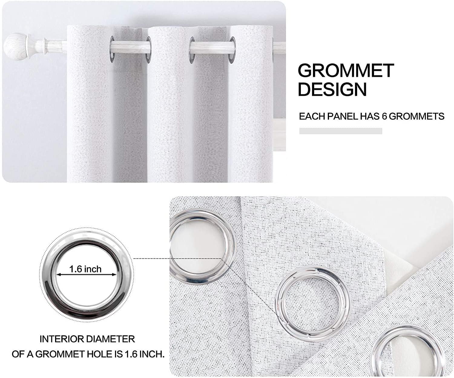 Miulee Linen Blackout Curtains for Bedroom Solid 100% Blackout Thermal Insulated Grayish White Curtains Grommet Room Darkening Curtains/Dra…