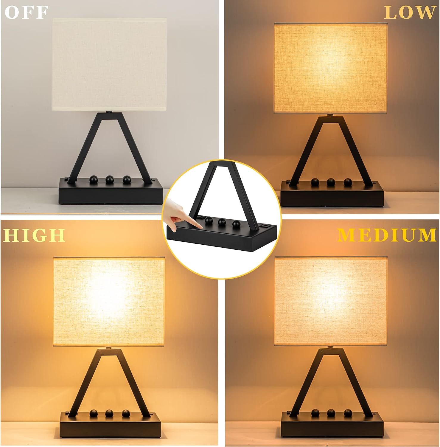 Briever Touch Control Table Lamp, 3-Way Dimmable Desk Lamp with USB C & USB A and AC Outlet, Bedside Lamps with Phone Stands for Bedroom, L…