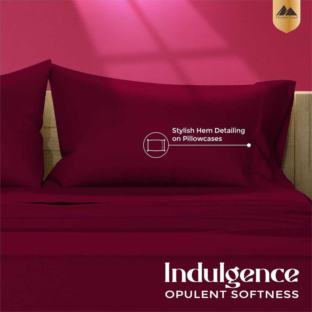 Mayfair Linen 100% Egyptian Cotton Pillow Cases Queen Size Set of 2 - Luxury 1200 Series Standard/Queen Pillow Cases (Burgundy), Silky…