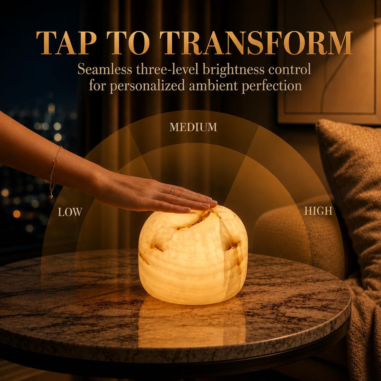 100% Marble Touch Pat Lamp, Unique Natural Stone Small Night Table Lamp, Type-C Rechargeable 3-Way Dimmable Bedside Lamp, Warm Ambient…