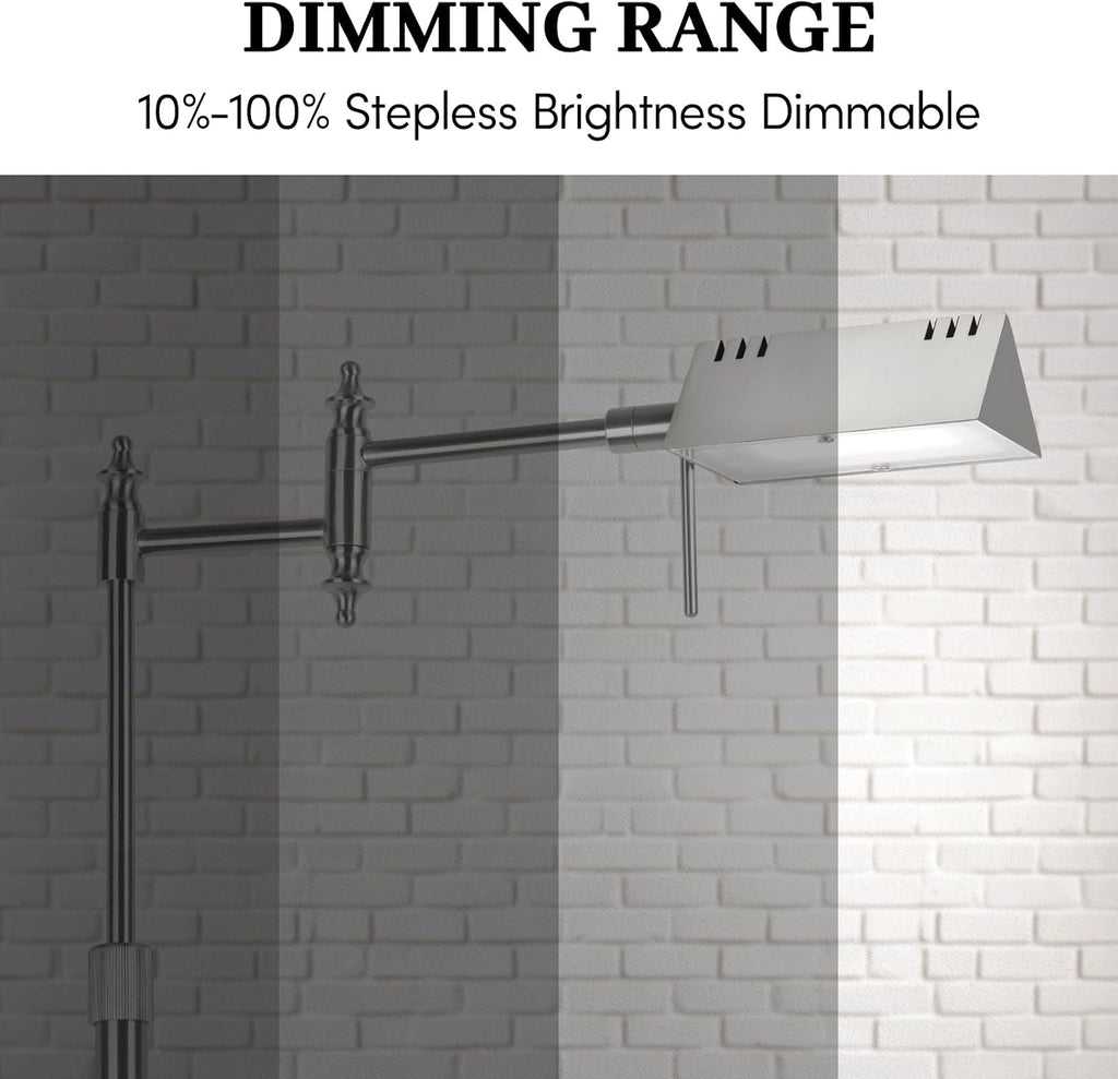 Dimmable Pharmacy Floor Lamp with Remote, 17W LED Reading Floor Lamp with 360°Swing Arm, 3 Color Temperature, Height Adjustable Silver…
